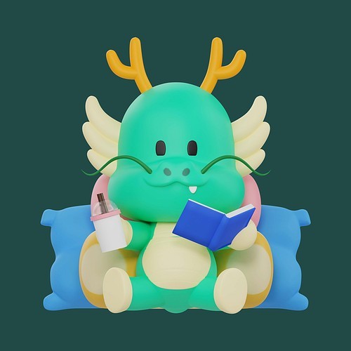 용_쿠션에 편하게 누워 음료마시며 독서중인 교육 컨셉 3d 그래픽 이모티콘