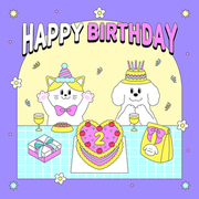 이벤트 케이크_고양이와 강아지의 생일축하 테이블 벡터 일러스트