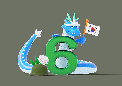 용의해_태극기 들고있는 청룡 3d 그래픽 이미지