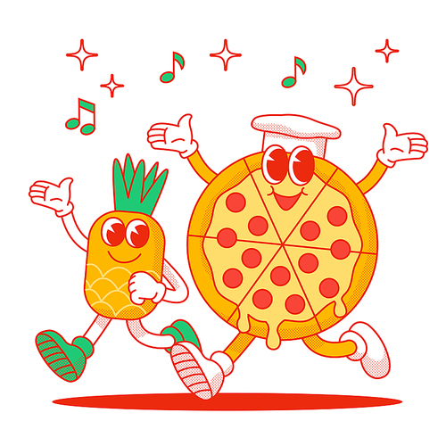 즐거운 피자와 파인애플 캐릭터