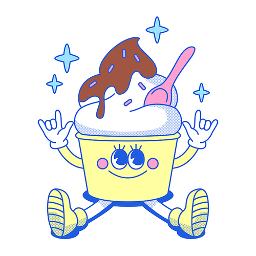 앉아서 손 제스쳐하는 아이스크림 캐릭터
