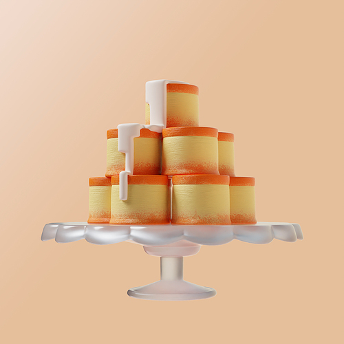 케이크접시 위에 오렌지 원형 미니케이크가 여러 개 쌓여있다