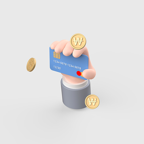 금융_신용카드 들고 있는 손 3d 오브젝트 아이콘