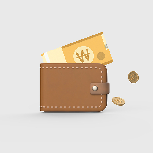 금융_지갑과 지폐 3d 오브젝트 아이콘