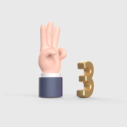 금융_셋을 손가락으로 숫자나타내는 손  3d 오브젝트 아이콘