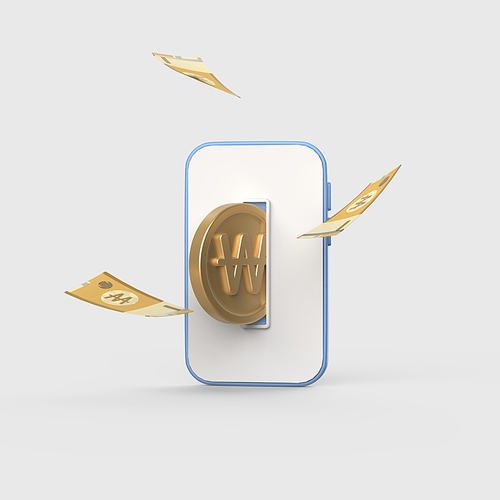 금융_스마트폰과 현금 3d 오브젝트 아이콘