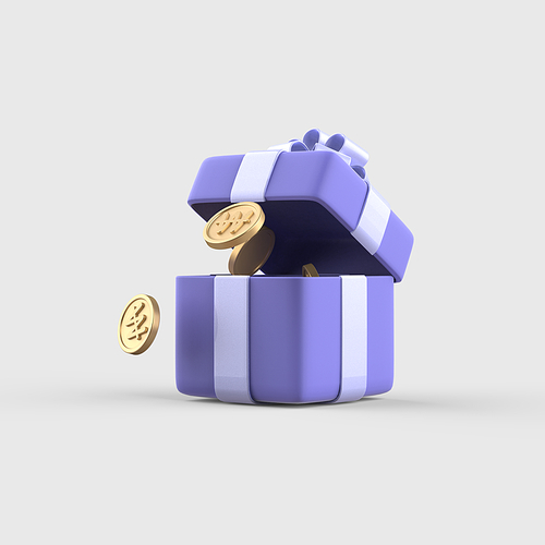 금융_선물상자 안에 동전 3d 오브젝트 아이콘