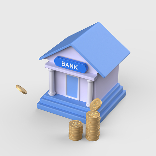 금융_은행과 동전 3d 오브젝트 아이콘