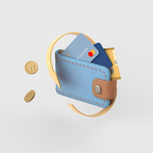 금융_지갑에 신용카드와 지폐 환전 3d 오브젝트 아이콘