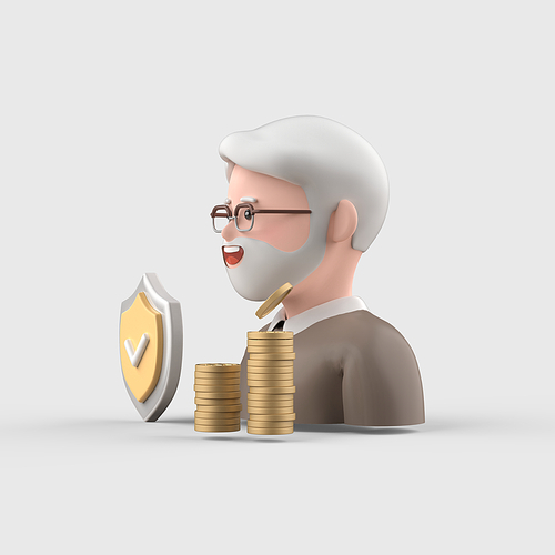금융_노인과 보험 연금 3d 오브젝트 아이콘
