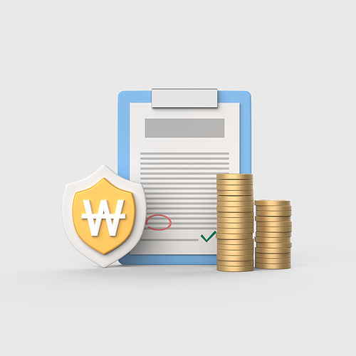 금융_문서와 보안 동전 3d 오브젝트 아이콘
