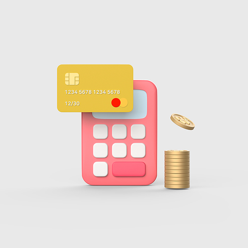 금융_계산기와 신용카드 3d 오브젝트 아이콘