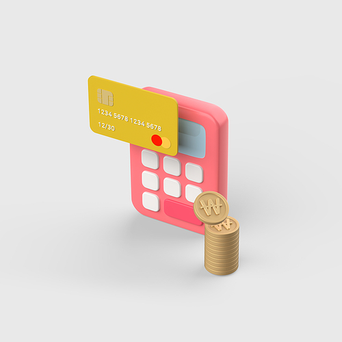 금융_계산기와 신용카드 3d 오브젝트 아이콘