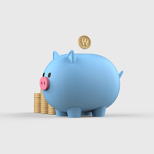 금융_증가 화살표와 쌓인 동전과 돼지저금통 3d 오브젝트 아이콘