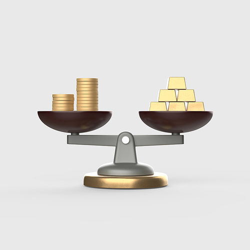 금융_동전과 금괴의 무게를 재는 저울 3d 오브젝트 아이콘