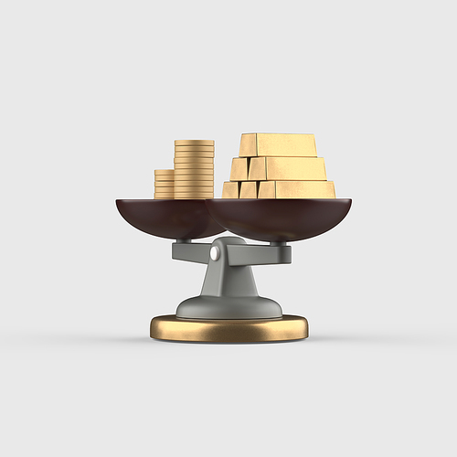 금융_동전과 금괴의 무게를 재는 저울 3d 오브젝트 아이콘