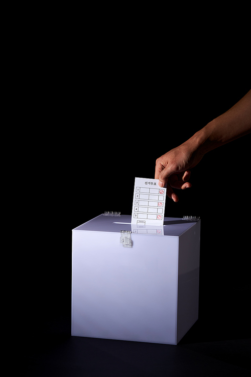 투표함에 투표용지 넣는 손