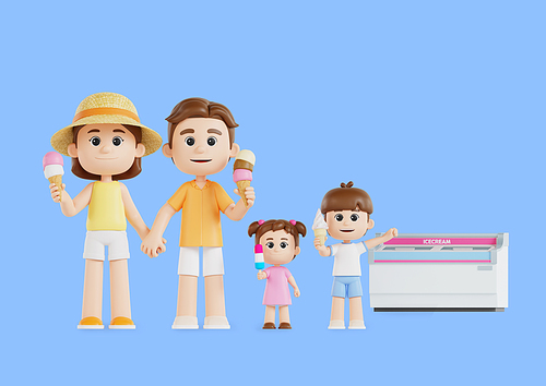 아이스크림 들고 있는 가족 3d 캐릭터