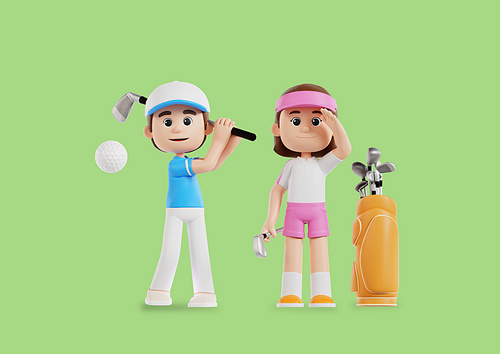 골프치는 남자와 여자 3d 캐릭터