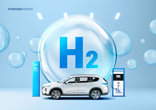 수소 에너지 이용하는 자동차와 충전소