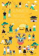 여름 전통음악과 공연 즐기는 사람들 일러스트