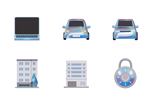 노트북 자동차 건물 자물쇠 등 금융상품 아이콘