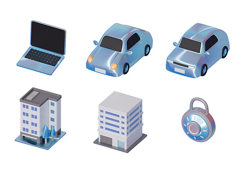 노트북 자동차 건물 자물쇠 등 금융상품 아이콘