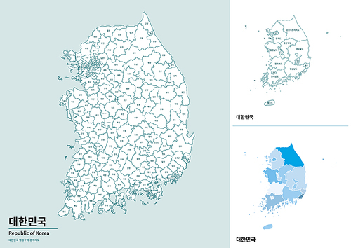 한국 남한 한반도 전국 지도 일러스트