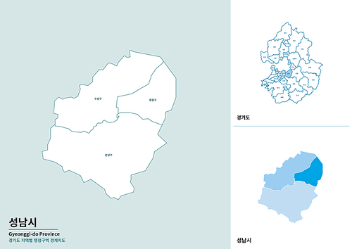 한국 경기도 성남시 세부 지도 일러스트