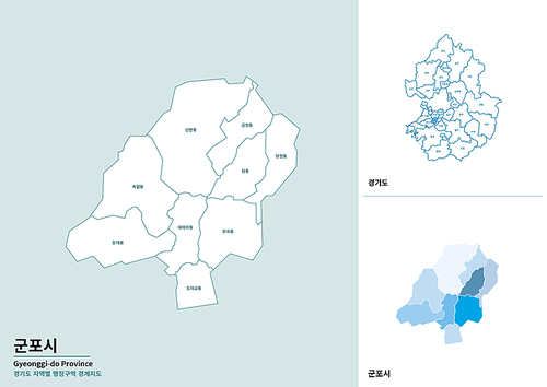 한국 경기도 군포시 세부 지도 일러스트