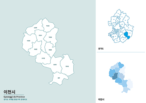 한국 경기도 이천시 세부 지도 일러스트