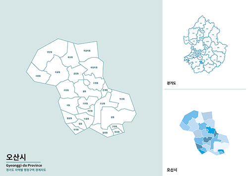 한국 경기도 오산시 세부 지도 일러스트