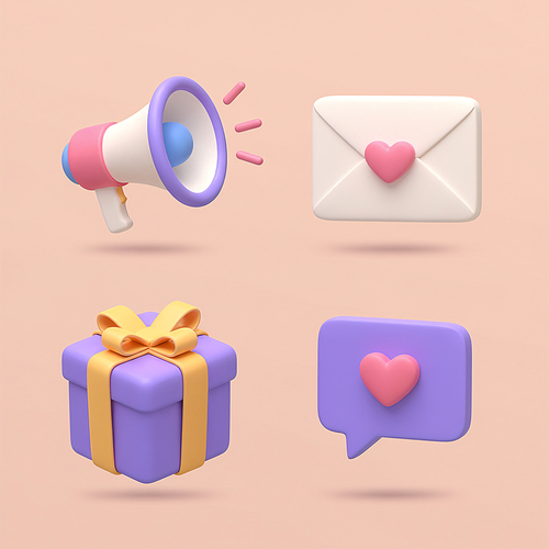 확성기 편지봉투 선물 말풍선 등 아이콘