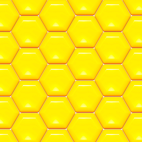 노란색 황금색의 벌집 패턴 3d 렌더링 이미지