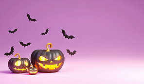 Three halloween Jack O' Lantern black pumpkins. 3d illustration
