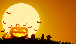 Halloween pumpkins under the moonlight. 3d illustration