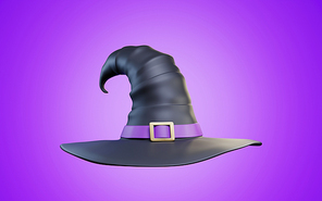 Black Witch Hat, Halloween Costume isolated on white background. 3d illustration
