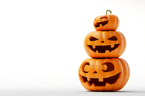 Stack of Halloween Pumpkins on white. 3d illustration