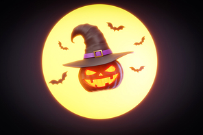 Halloween pumpkin under the moonlight. 3d illustration