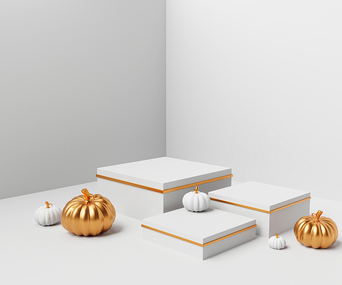 3d illustration luxury layout Halloween scene with product podium on gold background.