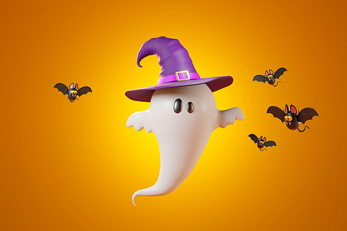 Halloween Ghosts and Bats. 3d illustration