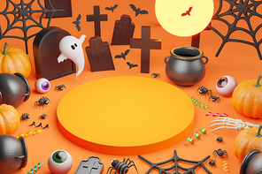 halloween concept. pumpkin podium pedestal product display background 3d illustration