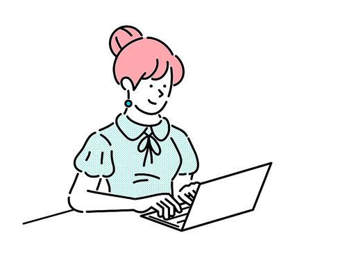 노트북으로 일하고 있는 여성