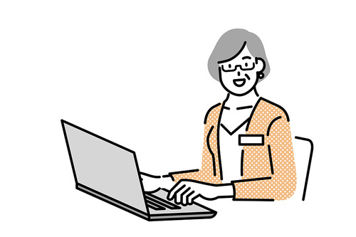 노트북앞에서  일하는 중년 여성 회사원, 비즈니스 컨셉