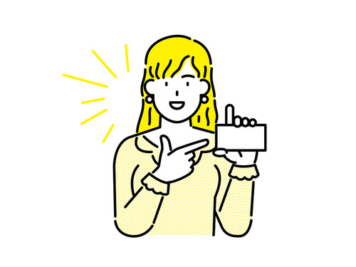 빈 광고 배너 카드를 들고 있는 노란색 옷과 노란색 머리의 여성 클립아트.