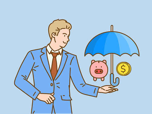안전한 금융생활, 비즈니스맨과 우산