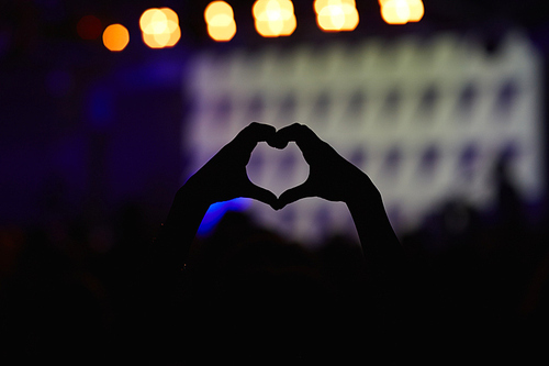 Close-up of heart shaped hands at concert