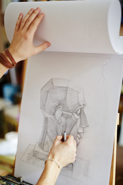 Man drawing tutorial primitive plaster head model