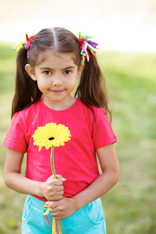 Calm girl with yellow gerbera 