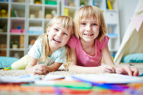 Happy girls  in kindergarten